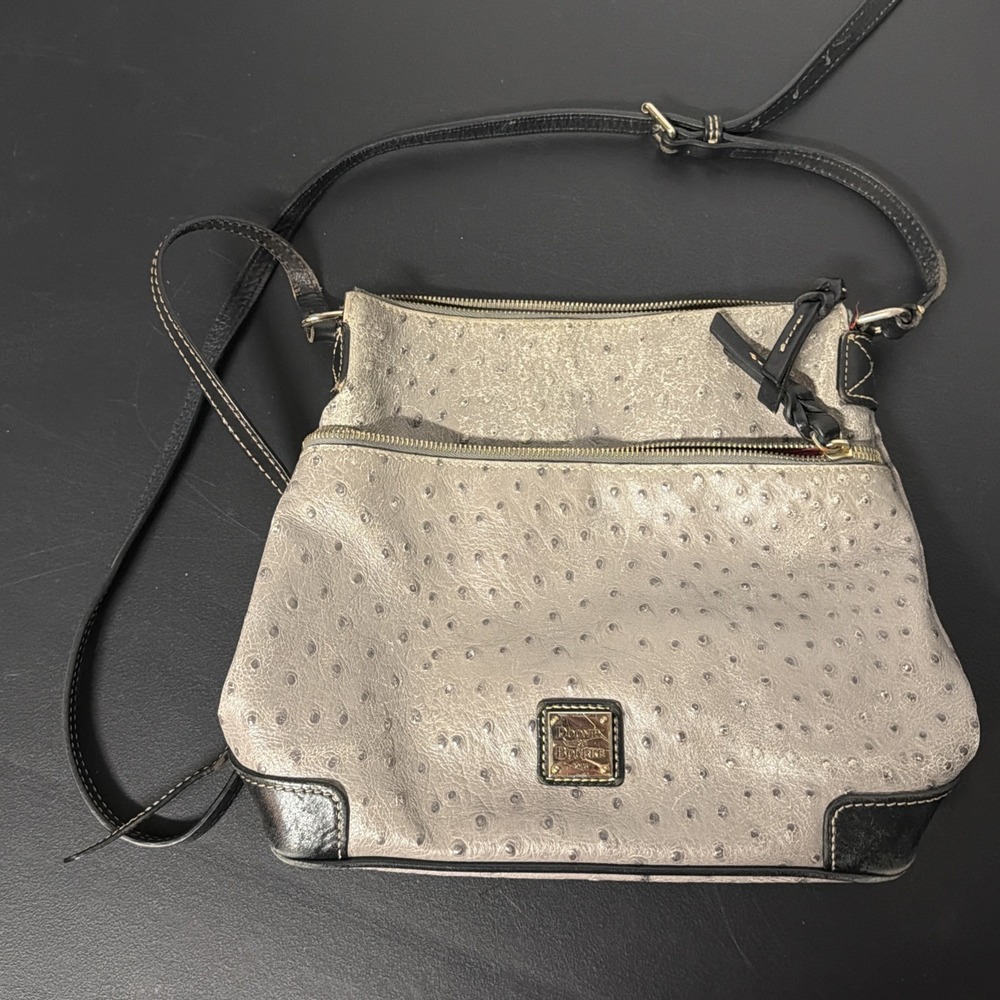 DOONEY & BOURKE Exotic Ostrich Leather Crossbody Purse Gray Black Bag